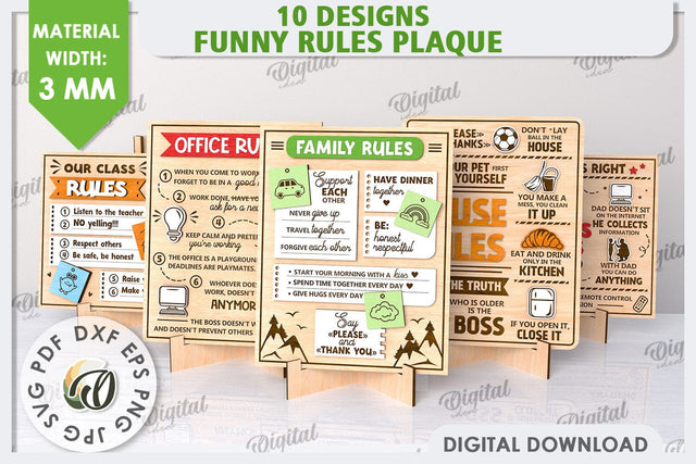 Funny Rules Plaques Laser Cut Bundle. Rules Sign SVG SVG Evgenyia Guschina 