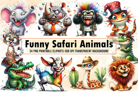 Funny Safari Animals - Funny Animals Png Sublimation designartist 