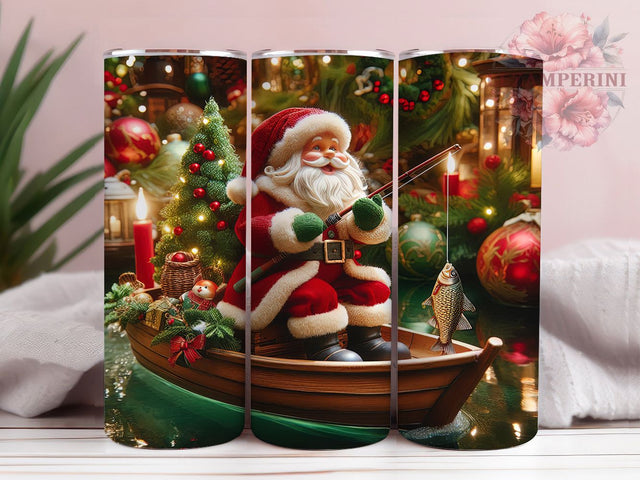 Funny Santa Christmas Fishing Tumbler, Christmas Fishing Wrap, Festive Santa Sublimation, Holiday Fisherman Cup, 20Oz Skinny Tumbler Wrap, Funny Santa Mug, Outdoor Christmas Design Sublimation Li Zamperini 