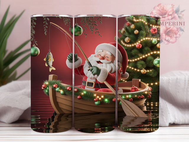 Funny Santa Christmas Fishing Tumbler, Christmas Fishing Wrap, Festive Santa Sublimation, Holiday Fisherman Cup, 20Oz Skinny Tumbler Wrap, Funny Santa Mug, Outdoor Christmas Design Sublimation Li Zamperini 