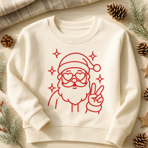 Funny Santa Line Art Embroidery Design | Peace Sign Santa | Santa with Heart Glasses Embroidery | 5 Sizes PES PEC DST Exp Jef VP3 Embroidery/Applique DESIGNS HappyDesignStudio 