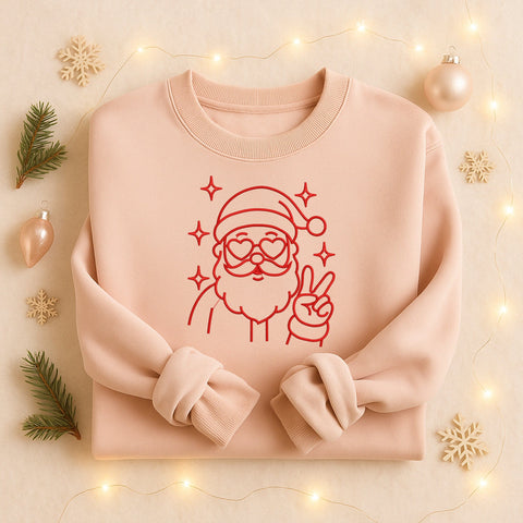 Funny Santa Line Art Embroidery Design | Peace Sign Santa | Santa with Heart Glasses Embroidery | 5 Sizes PES PEC DST Exp Jef VP3 Embroidery/Applique DESIGNS HappyDesignStudio 