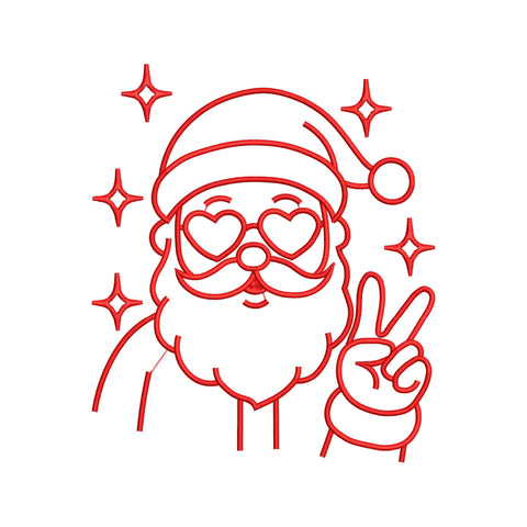 Funny Santa Line Art Embroidery Design | Peace Sign Santa | Santa with Heart Glasses Embroidery | 5 Sizes PES PEC DST Exp Jef VP3 Embroidery/Applique DESIGNS HappyDesignStudio 