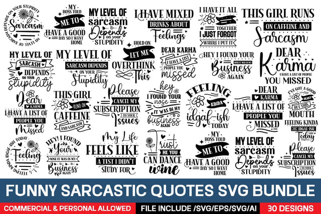 Funny Sarcastic Quotes Svg Bundle,SVGs,Quotes and Sayings,Food & Drink,On Sale, Print & Cut SVG designmaster24 
