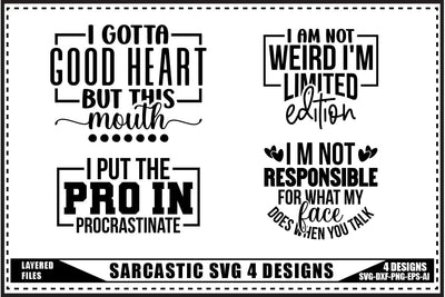 Funny Sarcastic SVG, Funny Sarcastic Quotes SVG 4 Designs SVG shah alam 