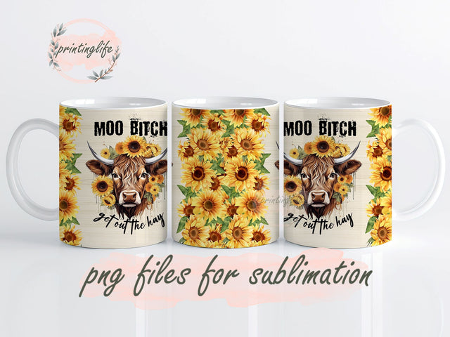 Funny Sassy Highland Cow Mug Wrap Design, Instant Digital Design Download Mug Wrap Design, Mug Design PNG Sublimation PrintingLife 