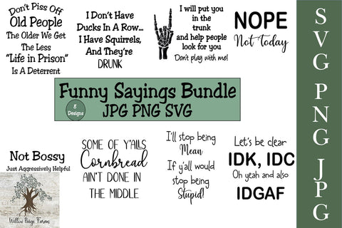 Funny Sayings Bundle JPG, PNG and SVG SVG Willow Paige Farms 