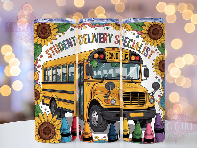 Funny School Bus Driver Gift Tumbler, Student Delivery Cup, 20Oz Sublimation Wrap, Funny Bus Driver Gift, Transportation Worker Drinkware, Appreciation Mug Design, Thank You School Bus Tumbler Sublimation SvggirlplusArt 