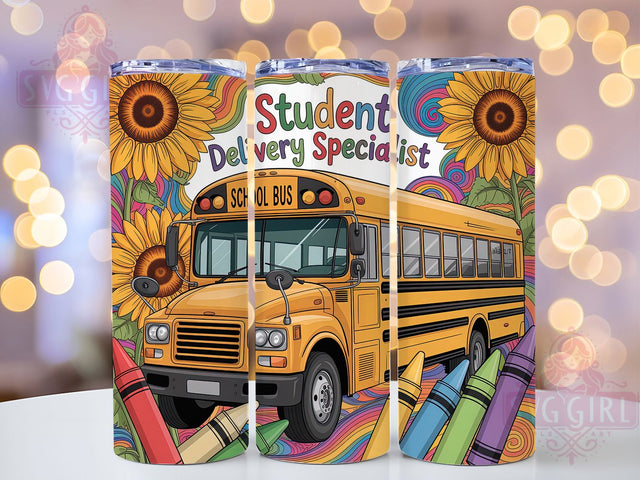 Funny School Bus Driver Gift Tumbler, Student Delivery Cup, 20Oz Sublimation Wrap, Funny Bus Driver Gift, Transportation Worker Drinkware, Appreciation Mug Design, Thank You School Bus Tumbler Sublimation SvggirlplusArt 