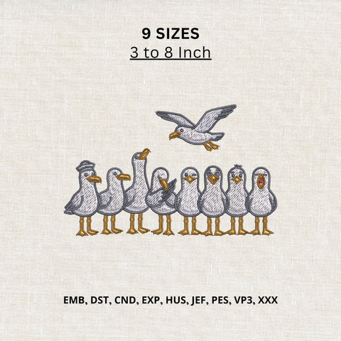 Funny Seagull Group Machine Embroidery Design – Coastal Bird Embroidery File, Beach Seagulls Pattern Embroidery/Applique DESIGNS PatternFeed8 