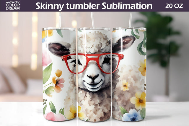 Funny Sheep Glasses Tumbler | Farm Animals Flowers Tumbler Sublimation WatercolorColorDream 