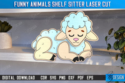 Funny Sheep Shelf Sitters Laser Cut | Wooden Animals Figurine | CNC File SVG Fly Design 