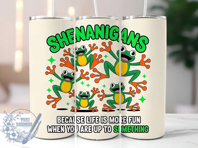 Funny Shenanigans Sarcastic Frog Tumbler, Sarcastic Humor Cup, Shenanigans Quote Wrap, 20Oz Sublimation Tumbler, Quirky Animal Gift, Cute Frog Design, Playful Humor Cup Sublimation ToriDesigns 
