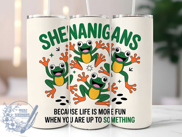 Funny Shenanigans Sarcastic Frog Tumbler, Sarcastic Humor Cup, Shenanigans Quote Wrap, 20Oz Sublimation Tumbler, Quirky Animal Gift, Cute Frog Design, Playful Humor Cup Sublimation ToriDesigns 