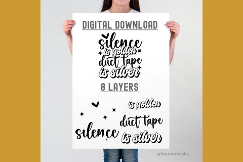 Funny Shirt Designs | Silence is Golden, Duct Tape is Silver SVG | Sarcastic Quotes Bundle SVG TonisArtStudio 