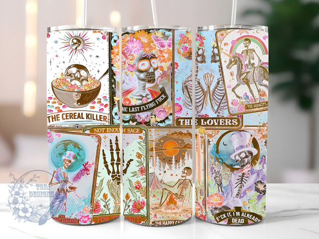 Funny Skeleton 20oz Skinny Tumbler, Funny Skeleton Tarot Cards Tumbler Png, Straight & Tapered Tumbler Wrap, Instant Digital Download Sublimation ToriDesigns 