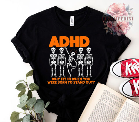 Funny Skeleton, ADHD Humor, Skeleton Clipart, Digital Download, Halloween Art, Quirky Design, Mental Health Awareness, Spooky Decor Sublimation Li Zamperini 