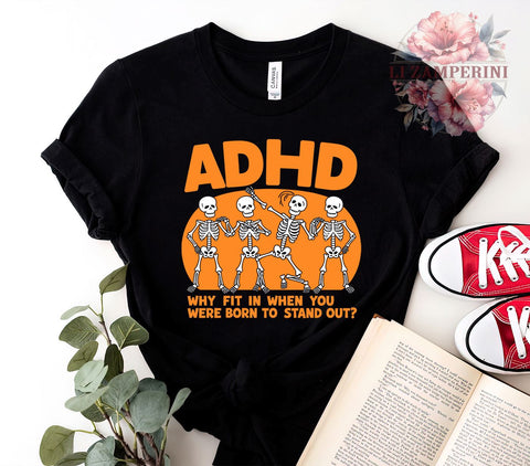 Funny Skeleton, ADHD Humor, Skeleton Clipart, Digital Download, Halloween Art, Quirky Design, Mental Health Awareness, Spooky Decor Sublimation Li Zamperini 