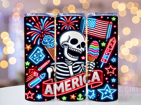 Funny Skeleton America 20oz Tumbler Wrap Sublimation Design, Straight Tapered Tumbler Wrap, 4th of July Tumbler Png, Instant Digital Download Sublimation SvggirlplusArt 