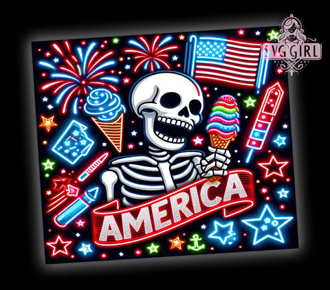 Funny Skeleton America 20oz Tumbler Wrap Sublimation Design, Straight Tapered Tumbler Wrap, 4th of July Tumbler Png, Instant Digital Download Sublimation SvggirlplusArt 