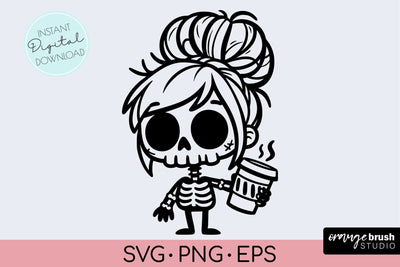 Funny Skeleton Coffee SVG, Halloween Mom Skull SVG Cricut SVG OrangeBrushStudio 