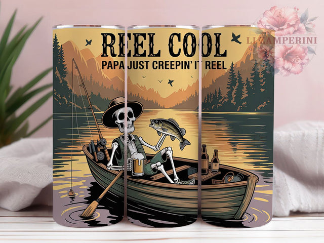 Funny Skeleton Fishing 20oz Tumbler Wrap, Reel Cool Quote, Papa Creepin' It Reel, Fishing Humor Wrap, Sublimation Wrap, 20oz Tumbler Design, PNG Tumbler Wrap Sublimation Li Zamperini 