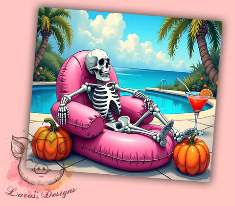 Funny Skeleton Halloween 20 oz Skinny Tumbler Sublimation Design, Straight & Tapered Tumbler Png, Just Waiting for Halloween Tumbler Png, Digital Download PNG Sublimation Lara' s Designs 