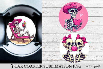 Funny Skeleton in Love Car Coaster PNG Sublimation Olga Terlyanskaya 