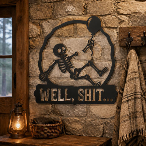 Funny Skeleton Laser SVG | Well Shit Skeleton Sign | Skeleton Balloon Svg | Dark Humor Wall Decor | Plasma Cut Metal Art | CNC Cut File SVG HappyDesignStudio 
