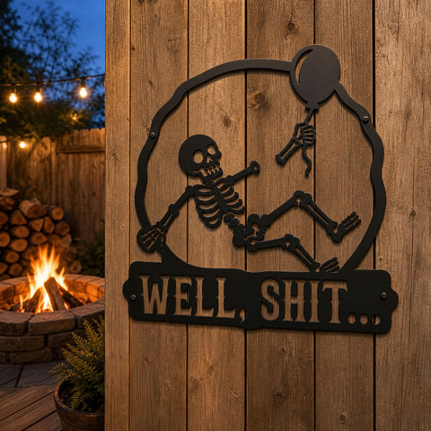 Funny Skeleton Laser SVG | Well Shit Skeleton Sign | Skeleton Balloon Svg | Dark Humor Wall Decor | Plasma Cut Metal Art | CNC Cut File SVG HappyDesignStudio 