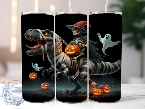 Funny Skeleton Riding Dinosaur 20oz Skinny Tumbler, Halloween Skeleton Tumbler Png, Straight & Tapered Tumbler Wrap, Instant Digital Download Sublimation ToriDesigns 