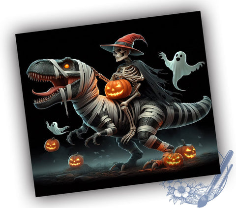 Funny Skeleton Riding Dinosaur 20oz Skinny Tumbler, Halloween Skeleton Tumbler Png, Straight & Tapered Tumbler Wrap, Instant Digital Download Sublimation ToriDesigns 