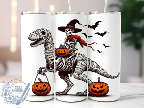 Funny Skeleton Riding Dinosaur 20oz Skinny Tumbler, Halloween Skeleton Tumbler Png, Straight & Tapered Tumbler Wrap, Instant Digital Download Sublimation ToriDesigns 