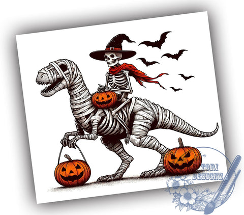 Funny Skeleton Riding Dinosaur 20oz Skinny Tumbler, Halloween Skeleton Tumbler Png, Straight & Tapered Tumbler Wrap, Instant Digital Download Sublimation ToriDesigns 