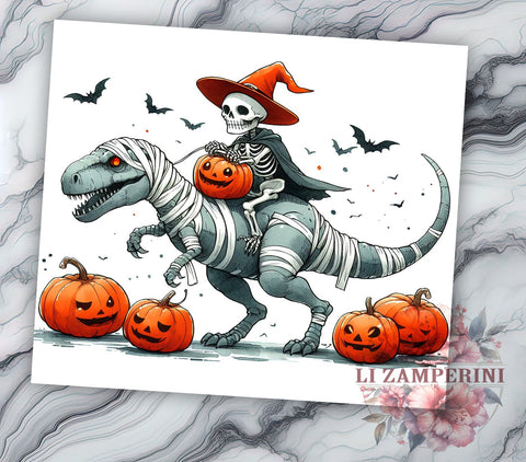 Funny Skeleton Riding Dinosaur 20oz Tumbler, Halloween Pumpkin Tumbler Png, Straight & Tapered Tumbler Wrap, Instant Digital Download Sublimation Li Zamperini 