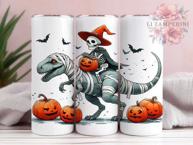 Funny Skeleton Riding Dinosaur 20oz Tumbler, Halloween Pumpkin Tumbler Png, Straight & Tapered Tumbler Wrap, Instant Digital Download Sublimation Li Zamperini 