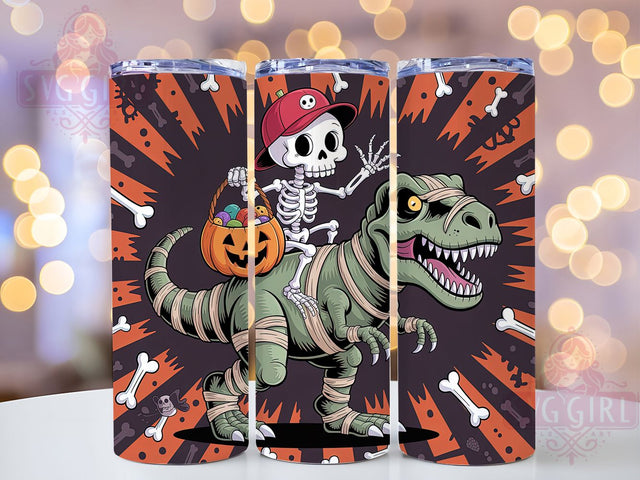 Funny Skeleton Riding Dinosaur Tumbler, Funny Skeleton, Halloween Pumpkin, 20Oz Tumbler, Sublimation Design, Spooky Wrap, Horror Humor Sublimation SvggirlplusArt 