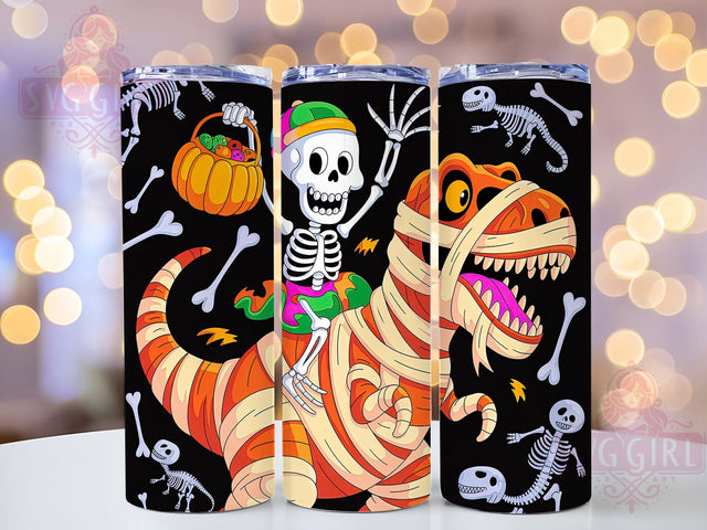 Funny Skeleton Riding Dinosaur Tumbler, Funny Skeleton, Halloween Pumpkin, 20Oz Tumbler, Sublimation Design, Spooky Wrap, Horror Humor Sublimation SvggirlplusArt 