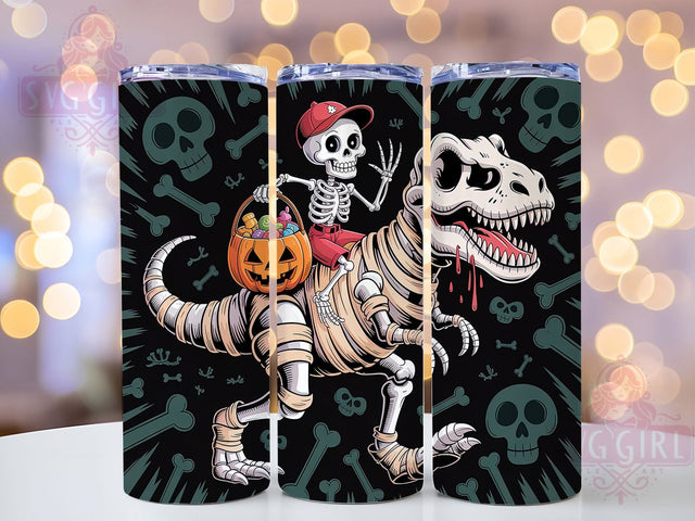 Funny Skeleton Riding Dinosaur Tumbler, Funny Skeleton, Halloween Pumpkin, 20Oz Tumbler, Sublimation Design, Spooky Wrap, Horror Humor Sublimation SvggirlplusArt 