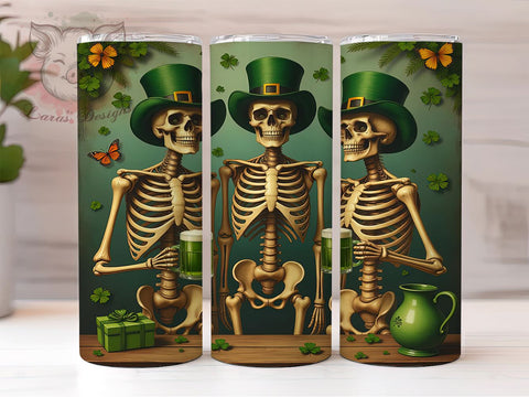 Funny Skeleton St. Patrick's 20oz Tumbler, Skeleton Tumbler, 20oz Tumbler Wrap, Sublimation Design, Halloween St. Patrick's, Green Drinkware, Funny Irish Tumbler Sublimation Lara' s Designs 