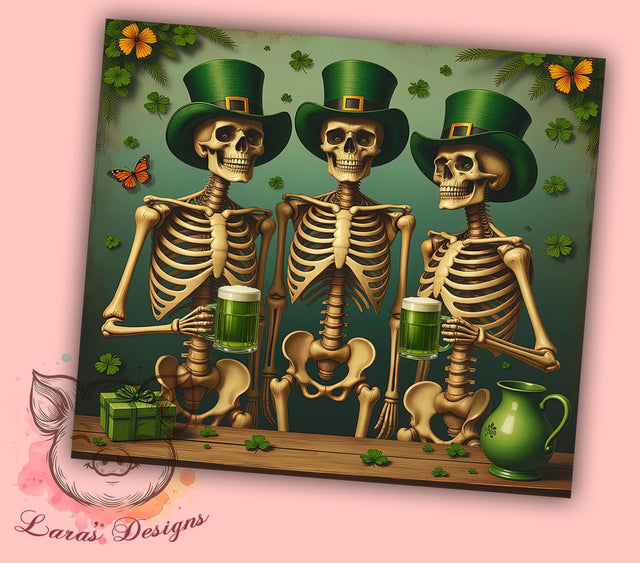 Funny Skeleton St. Patrick's 20oz Tumbler, Skeleton Tumbler, 20oz Tumbler Wrap, Sublimation Design, Halloween St. Patrick's, Green Drinkware, Funny Irish Tumbler Sublimation Lara' s Designs 