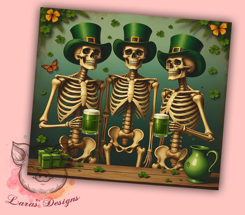 Funny Skeleton St. Patrick's 20oz Tumbler, Skeleton Tumbler, 20oz Tumbler Wrap, Sublimation Design, Halloween St. Patrick's, Green Drinkware, Funny Irish Tumbler Sublimation Lara' s Designs 