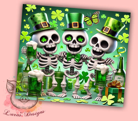 Funny Skeleton St. Patrick's 20oz Tumbler, Skeleton Tumbler, 20oz Tumbler Wrap, Sublimation Design, Halloween St. Patrick's, Green Drinkware, Funny Irish Tumbler Sublimation Lara' s Designs 
