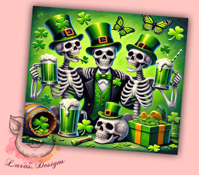 Funny Skeleton St. Patrick's 20oz Tumbler, Skeleton Tumbler, 20oz Tumbler Wrap, Sublimation Design, Halloween St. Patrick's, Green Drinkware, Funny Irish Tumbler Sublimation Lara' s Designs 