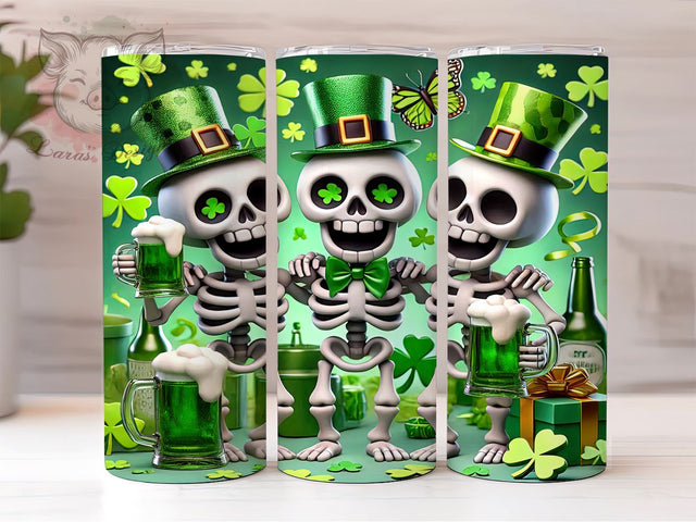 Funny Skeleton St. Patrick's 20oz Tumbler, Skeleton Tumbler, 20oz Tumbler Wrap, Sublimation Design, Halloween St. Patrick's, Green Drinkware, Funny Irish Tumbler Sublimation Lara' s Designs 
