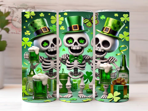 Funny Skeleton St. Patrick's 20oz Tumbler, Skeleton Tumbler, 20oz Tumbler Wrap, Sublimation Design, Halloween St. Patrick's, Green Drinkware, Funny Irish Tumbler Sublimation Lara' s Designs 