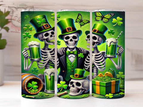 Funny Skeleton St. Patrick's 20oz Tumbler, Skeleton Tumbler, 20oz Tumbler Wrap, Sublimation Design, Halloween St. Patrick's, Green Drinkware, Funny Irish Tumbler Sublimation Lara' s Designs 