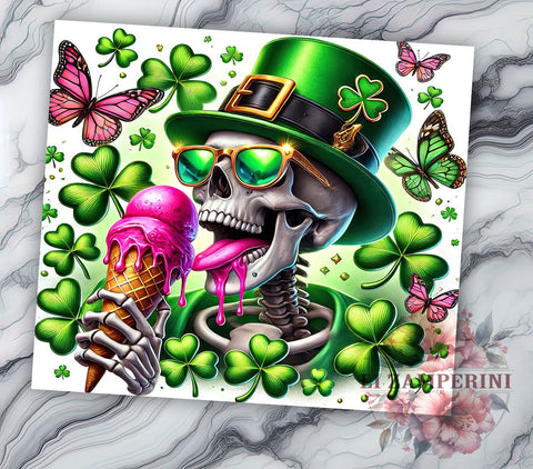 Funny Skeleton St. Patrick's 20oz Tumbler Wrap, Funny Skeleton Design, 20oz Tumbler Sublimation, Humorous St Patricks Design, Quirky Tumbler Wrap, Novelty Gift Idea Sublimation Li Zamperini 