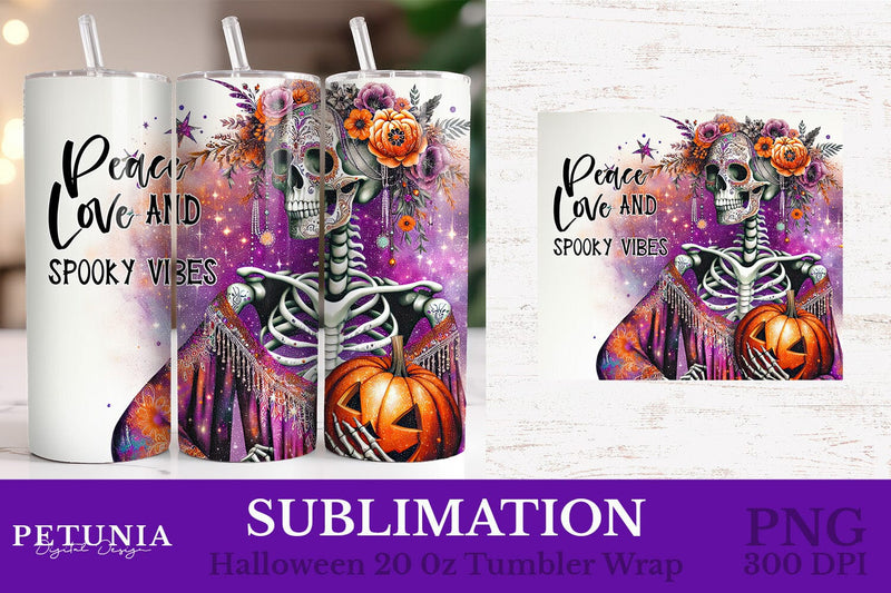 Funny Skeleton Sublimation | Halloween Tumbler Wrap Sublimation Petunia Digital Design 