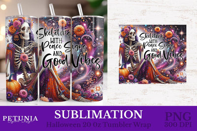 Funny Skeleton Sublimation | Halloween Tumbler Wrap Sublimation Petunia Digital Design 